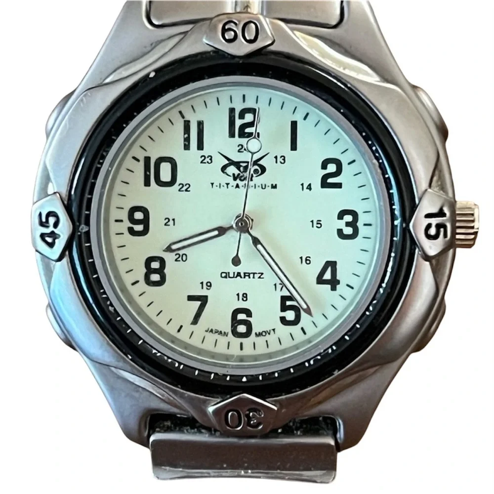 Volt Titanium Watch Mens Silver Tone Quartz Japan Movt Luminous Dial